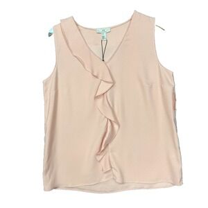 H Halston Shirt Womens Medium‎ Pale Pink Blouse Ruffle Sleeveless Business NWT